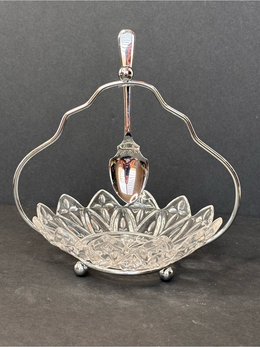Vtg Sheffield England Chrome Plate & Glass Sweetmeat Jelly Condiment Dish 3pcs